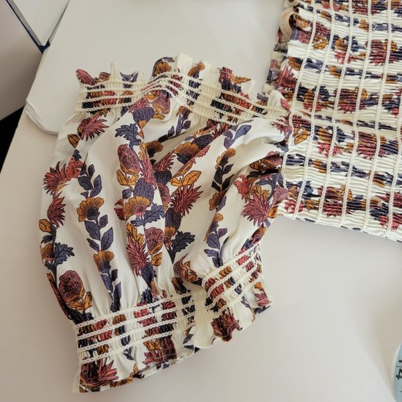 Tory Burch Wonderland Vine Smocked Floral Cotton Maxi Dress Size S/P Navy Orange - Picture 5 of 12